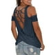 thumbnail image 4 of Tops con hombros descubiertos para mujer, camiseta lisa de manga corta con espalda abierta, blusas informales holgadas sin espalda sexy Pompotops hfajkhk133009, 4 of 9