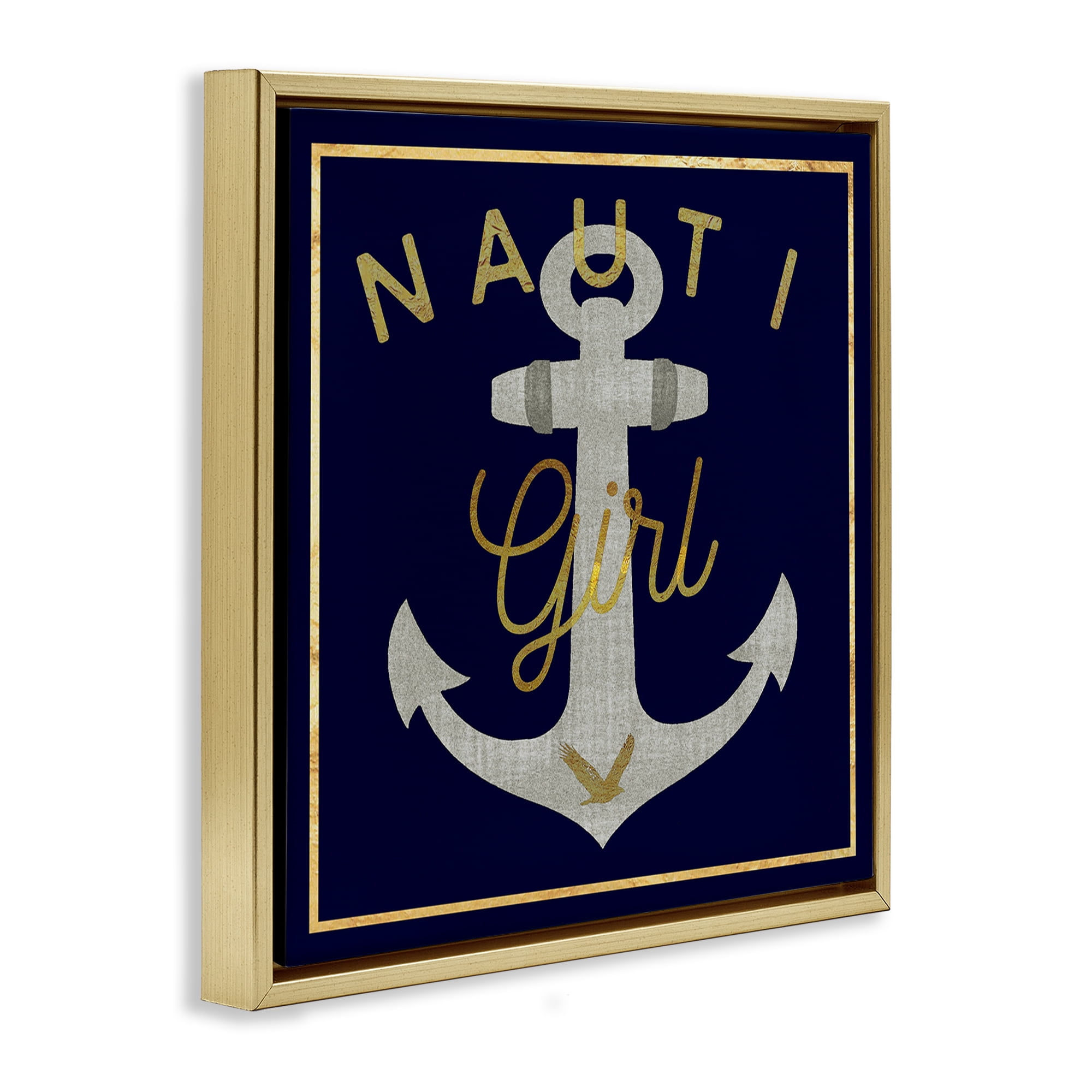 Stupell Industries Nauti Girl with Anchor Novelty & Humor Painting Gold Floater Framed Canvas Art Print Wall Art, 25 x 25