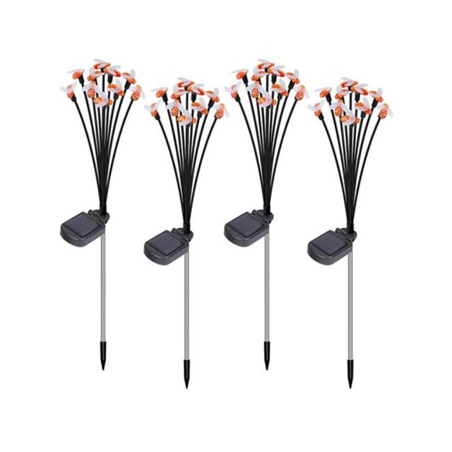 Fresh Fab Finds FFF-GPCT4100 Solar Powered Bee Light 2 Lighting Mode Lifelike Firefly IP65 Waterproof Decorative Stake Lamp for Warm Yellow Outdoor Landscape Garden Light, Black - Pack of 4 - Unis