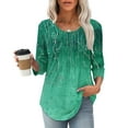 thumbnail image 4 of SOOMLON 3/4 Sleeve Blouses for Women Petite Tunic Cotton Pleated Tops Casual Round Neck Shirts Funny Floral Graphic T Shirts 2025 Trendy Spring Summer Ladies Tops Loose Fit Outfits Pullover Green M, 4 of 9