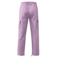 thumbnail image 3 of Men Cargo Pants Solid Drawstring Zip Pockets Casual Hiking Joggers Athletic Straight Leg Pant Workout Loose Trousers Purple, 3 of 4