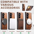 thumbnail image 3 of Case for Samsung Galaxy Z Fold 7, PU Leather + PC Frame, Compatible with MagSafe, Magnetic Rotating Stand, Ultra Slim Shockproof Anti-Scratch Protective Cover, for Men and Women, Brown, 3 of 5