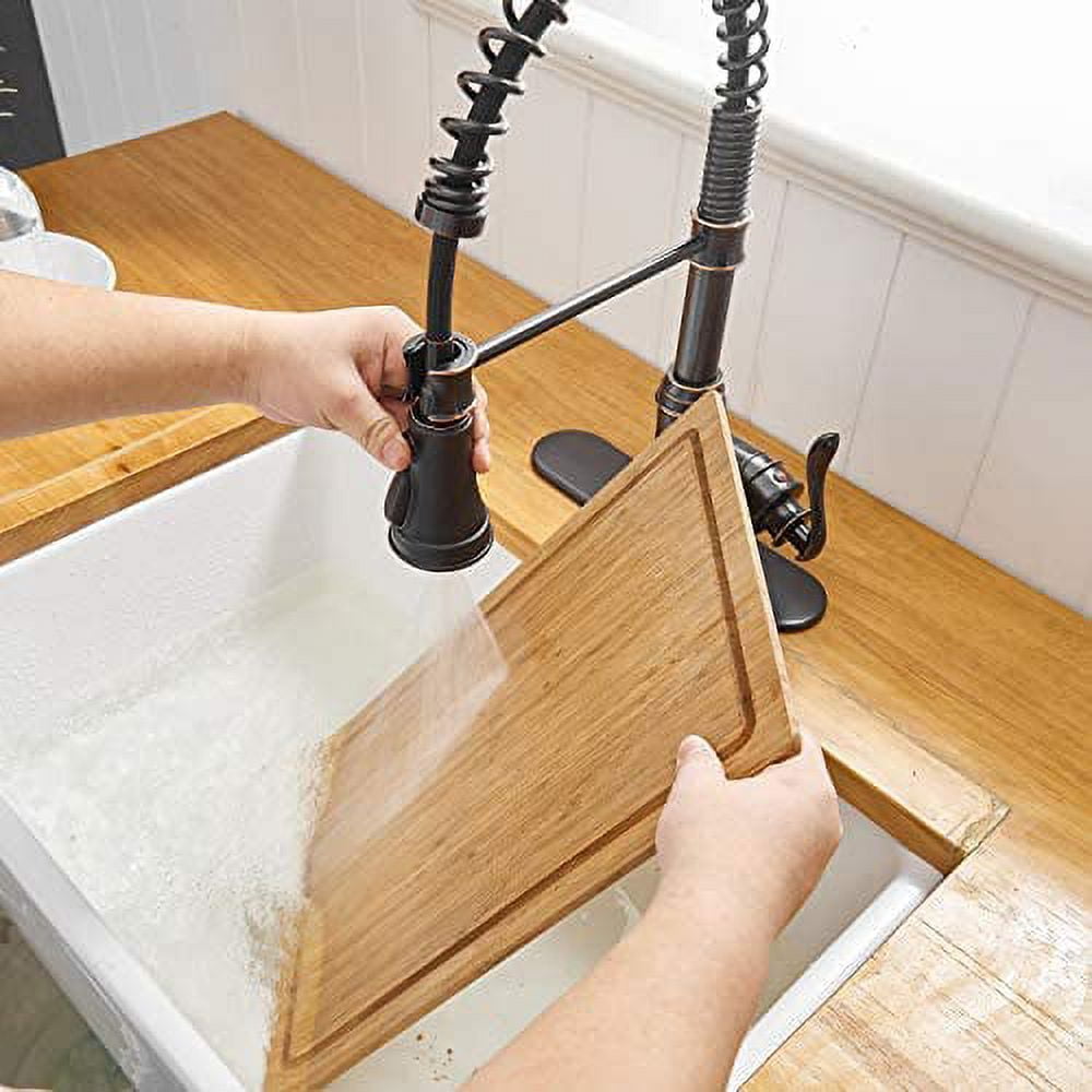 BWE Kitchen Sink Faucet with Deck Plate Oil Rubbed Bronze with Pull Down Sprayer 3 Spray Modes Single Handle Singe Lever High Arc Kitchen Faucet Lead-Free Farmhouse Commercial Bar Kitchen Faucets