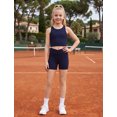 thumbnail image 4 of IBTOM CASTLE Girls 2 Piece Tennis Outfit Tank Top Shorts Set Backless Crop Tank Top Crossover Tummy Control Shorts Yoga Workout Activewear with Side Pockets 藏蓝色, 4 of 7
