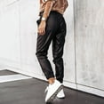 thumbnail image 4 of Lindreshi Cargo Pants Women Clearance Fashion Women Solid Pockets Drawstring Casual Mid Waist Leather Long Pants, 4 of 7
