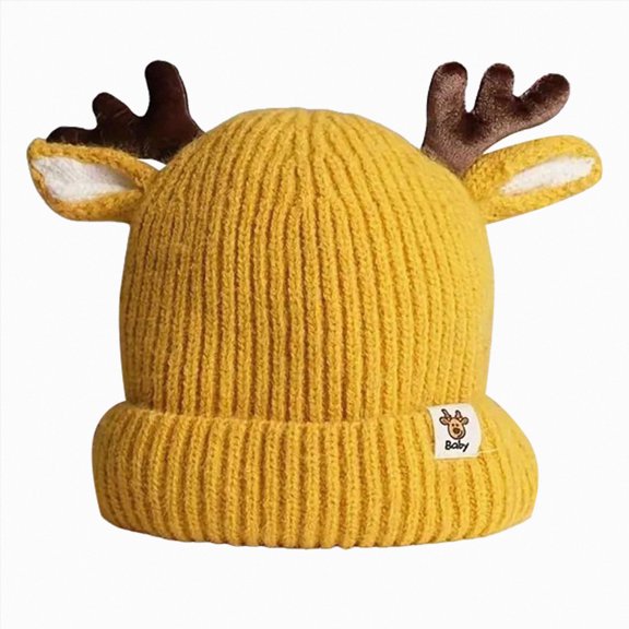 Kids 3D Antler Reindeer Knit Beanie,Cute Winter Warm Folded Cap