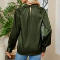 thumbnail image 4 of RYRJJ Womens Satin Silk Work Shirts Elegant Draped V Neck Dressy Casual Blouses Business Puff Long Sleeve Tunic Tops(Army Green,XXL), 4 of 4