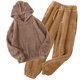 thumbnail image 1 of Puntoco Conjuntos de pijama cómodos para mujer, ropa de dormir para el hogar para hombres y mujeres, conjunto de capucha de 2 piezas con cubierta cálida de invierno, conjunto de color sólido, 1 of 4