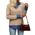 thumbnail image 4 of Wevis Women's Patch Denim Collar Knit Sweater Button Down Long Sleeve Autumn Blouse Casual Layered Look Fall Pullover Tops, 4 of 7