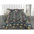 thumbnail image 2 of Ambesonne Nature Life Quilted Bedspread Set 3 Pcs, Colorful Design Jungle, King, Mustard and Pastel Pink, 2 of 4