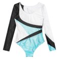 thumbnail image 3 of YONGHS Kids Girls Long Sleeve Gymnastic Ballet Dance Leotard Shiny Color Patchwork Bodysuit A Blue 8, 3 of 7
