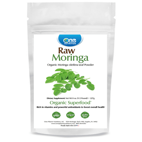 One Planet Nutrition Raw Organic Moringa Powder 8 oz Bag (227 Servings)