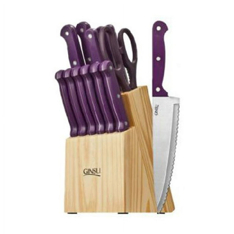 14 Piece Ginsu Purple Kitchen Knife Set - Purple Block