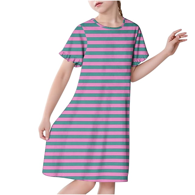 RXIRUCGD 2025 Vêtements d'Été pour Enfants 3-12 Ans Mode Imprimée Pyjama Rêveur Mi-Mollet Chemise de Nuit