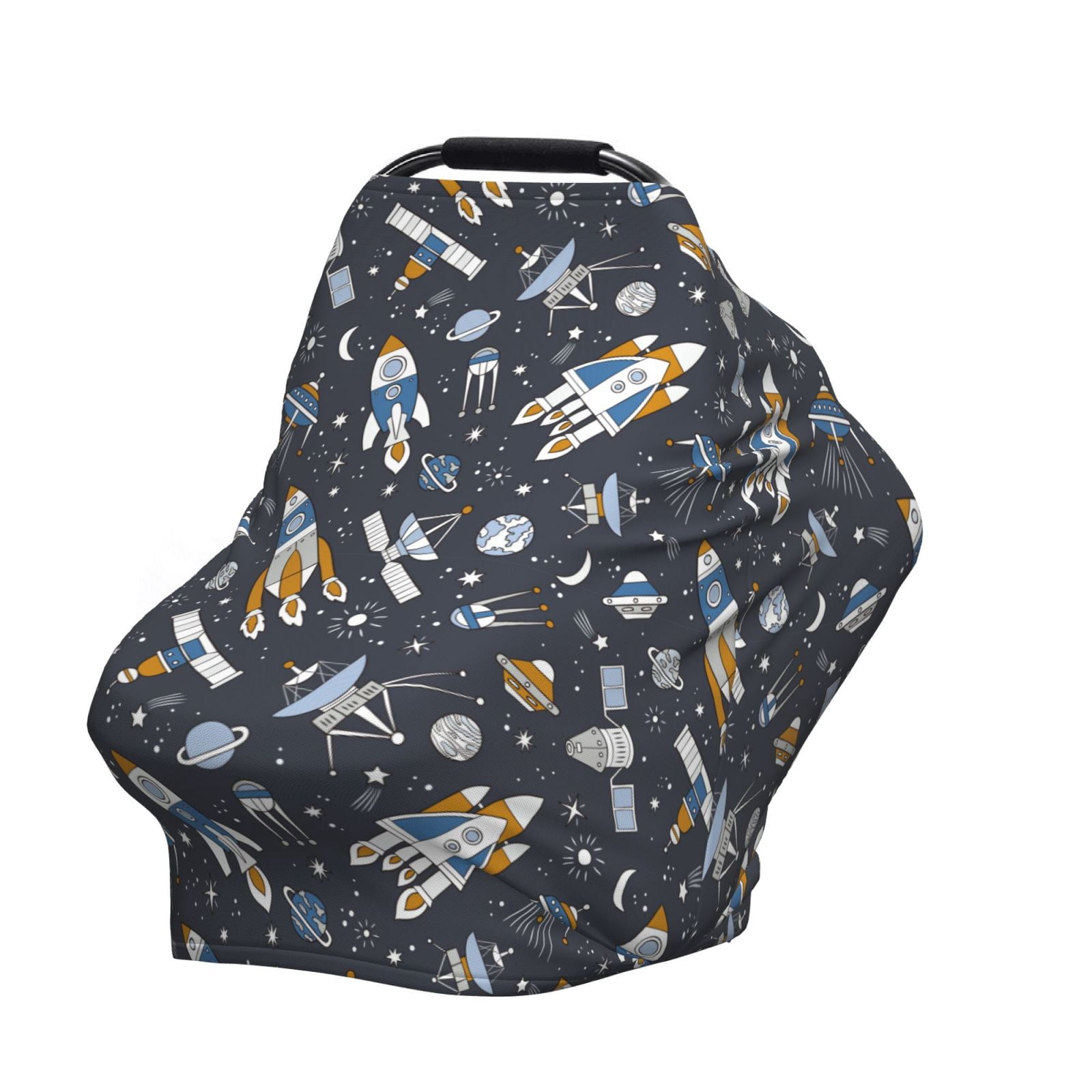 Fotbe Space Cars Pattern Car Seat Covers for Babies, Nursing Breastfeeding Cover Infant Carseat Canopy, Soft Stretchy Carrier Cover