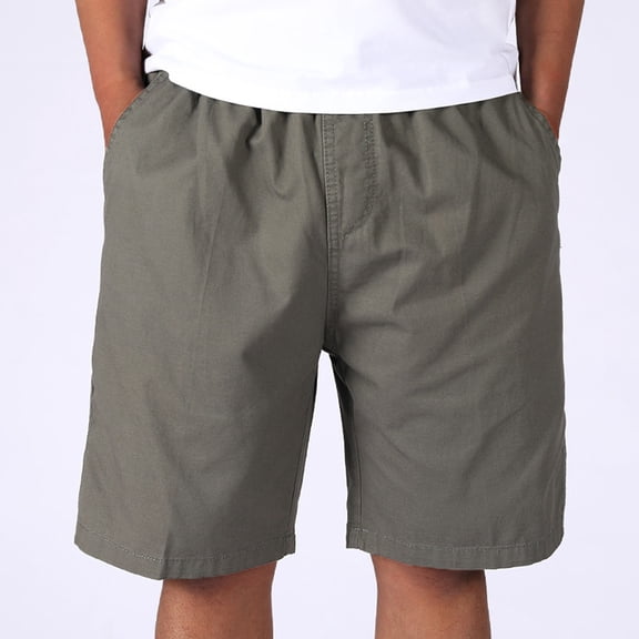 Tisuna Casual Shorts For Men Solid Color Elastic Waist Straight Leg Shorty Comfortable Lightweight Male Work Sport Shorts Army Green Size L