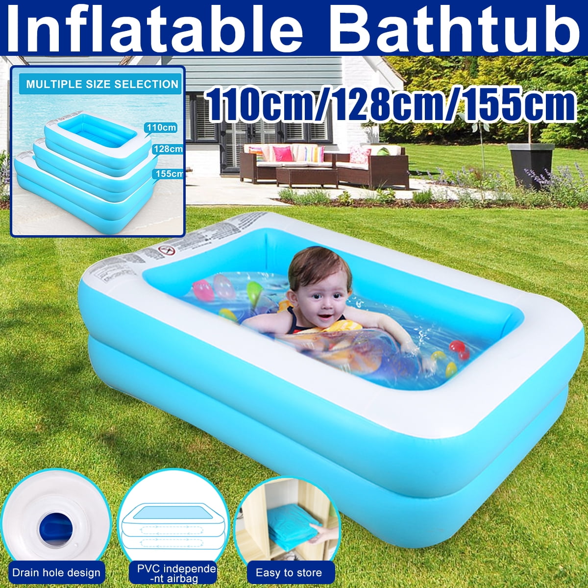 Inflatable Swimming Pool Bathing Pool for Kids Adult Family Kiddie Pools Summer Water Playing Equipment for Indoor Outdoor Garden Lawn Backyard Childrens Paddling Pool