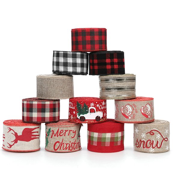 SUSUchens 1 Roll 2Mx5CM Christmas Ribbon Red Black White Plaid Santa Car Wired Gift Packing DIY Craft Xmas Tree Decoration Wreath Bowknot Making Ribbon Party Supplies Style A