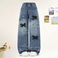 thumbnail image 4 of CAUYDY Jeans for Girls Wide Leg Kids Baggy Denim Pants Elastic Waisted Cute Print Y2k Trousers with Pockets Sizes 7-8 Years, 4 of 9