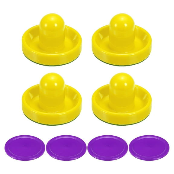 Uxcell 96mm Air Hockey Pushers Yellow with Pads and 4Pcs Air Hockey Pucks, Handles Paddles Replacement Accessories