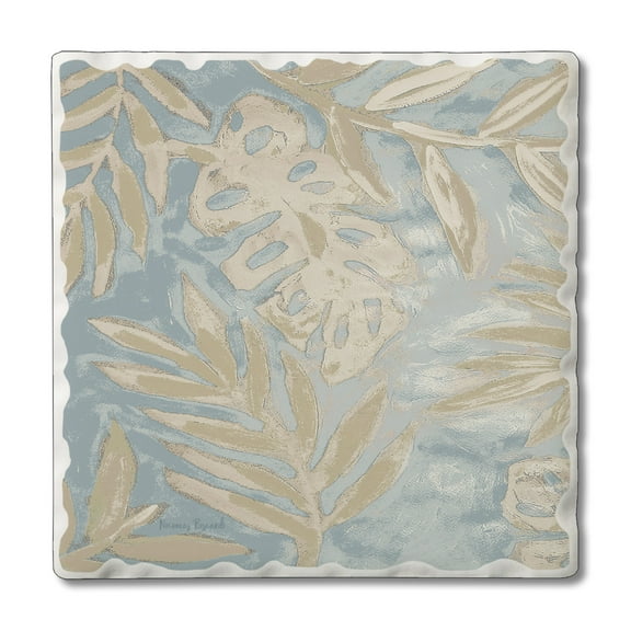 CounterArt "Coastal Leaves" 1 Pack Absorbent Stone Tumbled Tile Coaster 4" by 4"