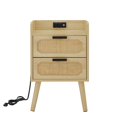 thumbnail image 4 of 2 Piece Rattan Nightstand with Outlets,Natural, 4 of 5
