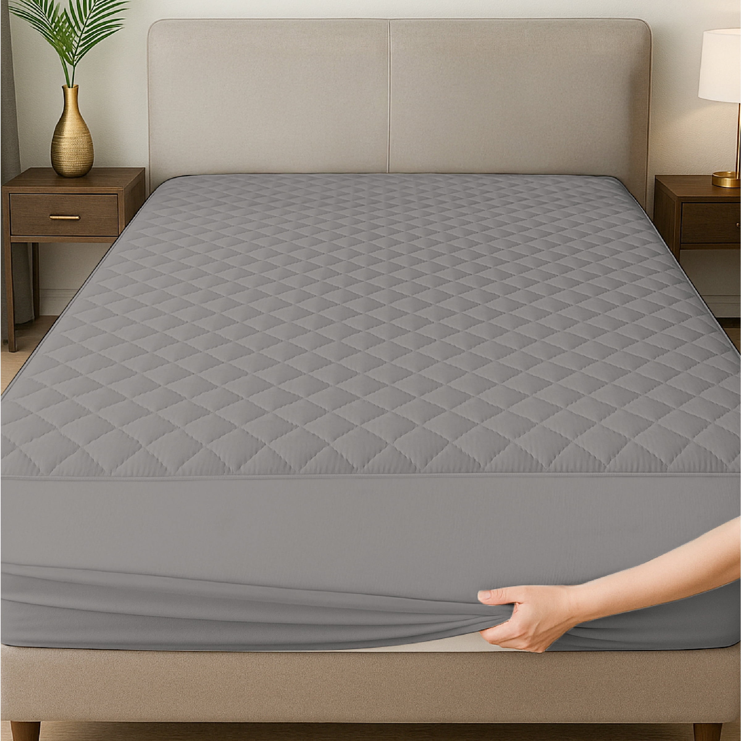 Beddora Waterproof Mattress Protector with Quilted Top – King – Soft & Breathable – Light Grey