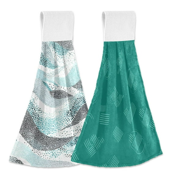 IAUYY Kitchen Hanging Towels Set of 2 100% Polyester Absorbent, Super Soft Hand Towels with Hanging Loops for Bathroom Kitchen Wavy Dotted Pattern Weaving