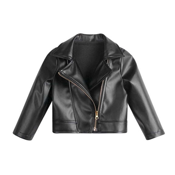 Usaibhir Girl's Fax PU Leather Jacket Zip Up Long Sleeve Collared Biker Outerwear Lightweight Coat Streetwear 2-8T
