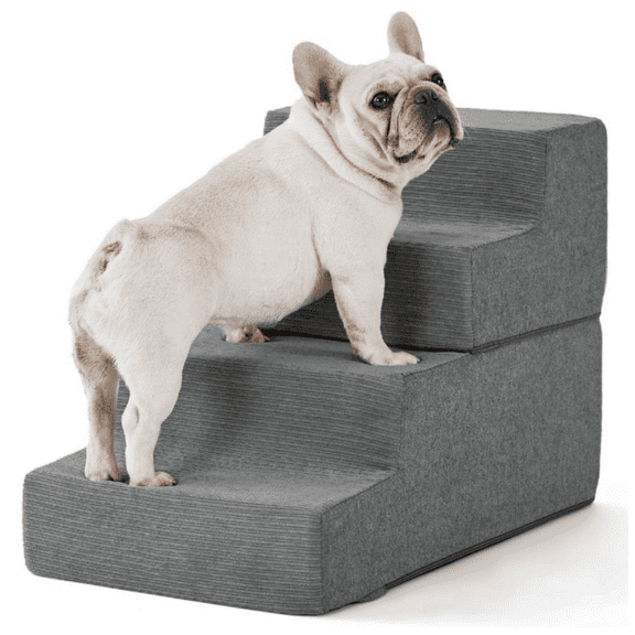 Dog Steps for Bed, Extra Wide Dog Stairs for High Bed Couch Sofa, 35D Foam Pet Steps for Small Dogs and Cats, Non-Slip Bottom Pet Stairs, Grey, 4 Steps