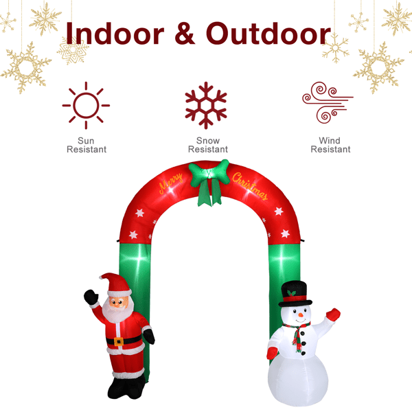 Alvantor 8 ft Santa and Snowman Christmas Inflatable Archway with 7 LED Lights, Multicolor