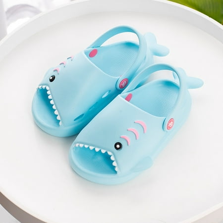 

Kid s Garden Cute Cartoon Beach Sandals Lightweight Open Toe Slides Sandals Shark Shape Shoes for Boy Girl Sky Blue 180