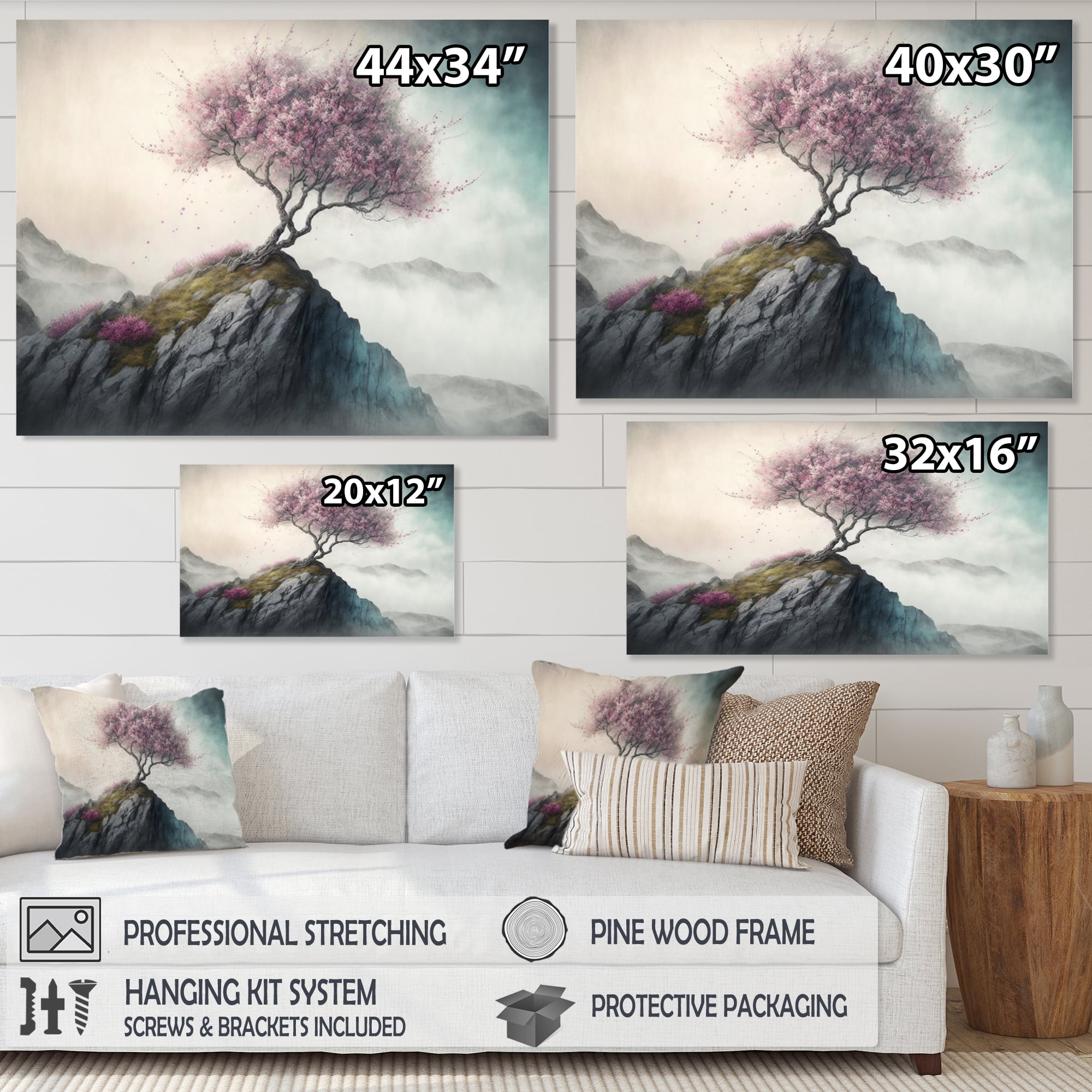 Designart Mountain Top Cherry Blossom V Canvas Wall Art