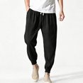 thumbnail image 2 of HOMADLES Mens Casual Linen Joggers Pants Elastic Waist Loose Fit Sports Pants Side Pocket Outdoor Athletic Pants Black Size M, 2 of 2