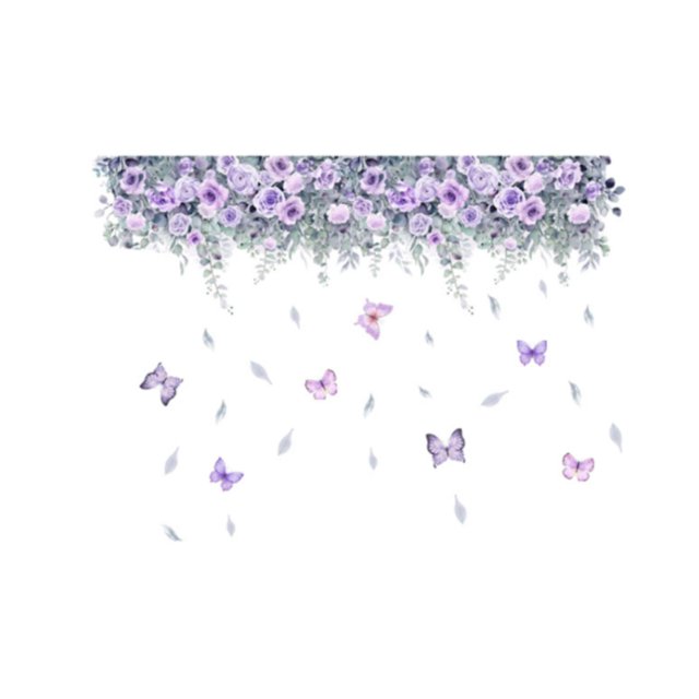 Calcomanía artística con flores para pared, calcomanía de vinilo con diseño de mariposas y flores para la cocina, la habitación de los niños, la sala