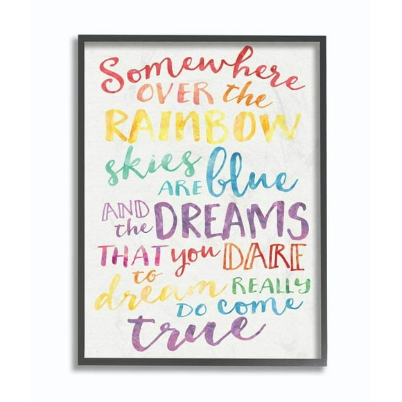 Stupell Industries Somewhere Over The Rainbow Watercolors Black Framed Wall Art 24x30 Design by Artist Erica Billups