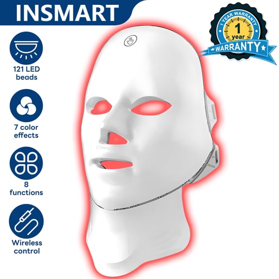 INSMART 7-Color LED Face Mask, 8 Mode Wireless Facial Care with Neck Set