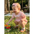 thumbnail image 6 of Aojekbee Baby Girl Summer Romper Fashionable Flower Trim Short Bubble Sleeve Smocked Jumpsuit with Headband, 6 of 9