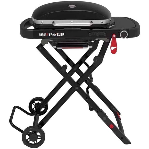 Weber Traveler 1 Burner Portable Liquid Propane Compact Gas Grill, Black