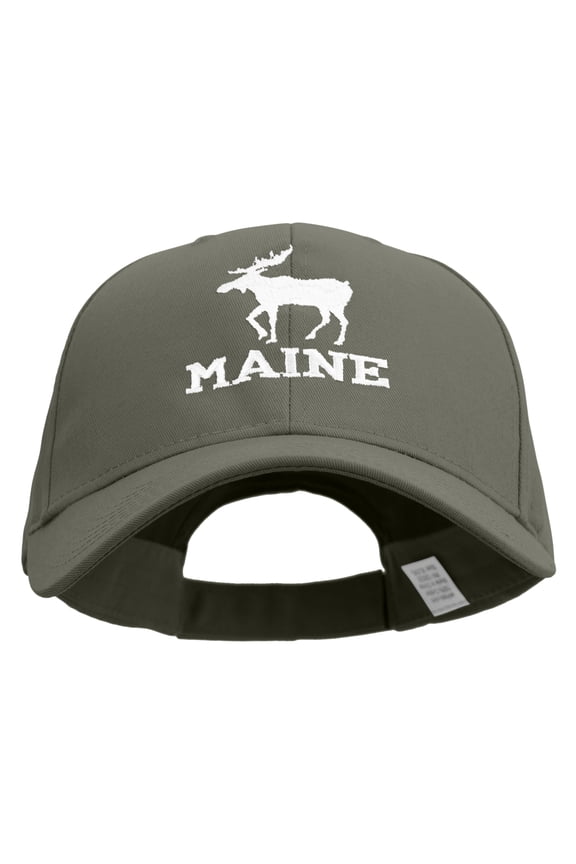 Maine State Moose Embroidered New Big Size High Profile Twill Cap - Grey XL-3XL