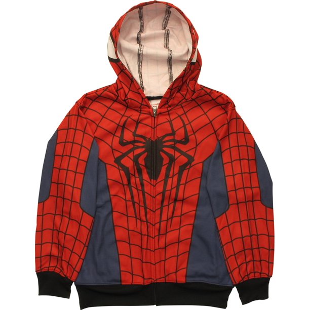 Spiderman Costume Black Cuffs Zip Youth Hoodie 