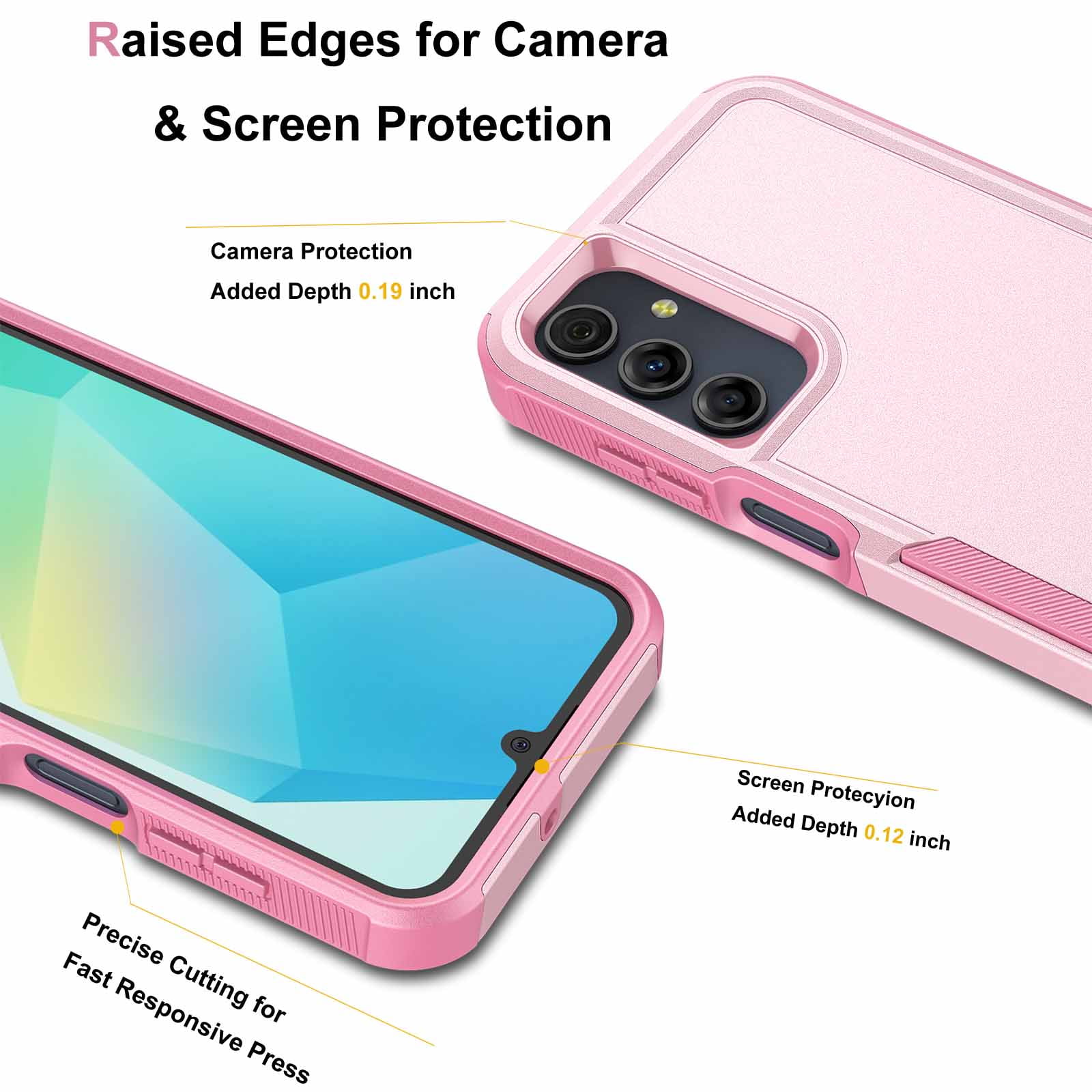 Samsung Galaxy A16 Case,Sturdy Phone Case for Galaxy A16 2025 6.7 inch,Njjex Shockproof Protection Heavy Duty Armor Hard Plastic & Rubber Rugged Bumper 2-in-1 Case Cover-Pink