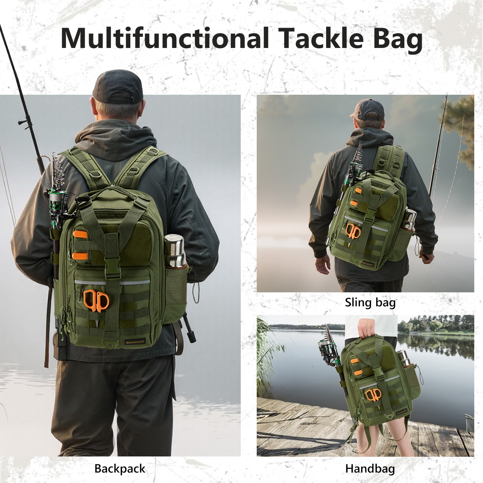 Bassdash Convertible Fishing Backpack Sling Bag with Rod Holder, Adjustable Tactical Water-resistant Tackle Storage Pack FP07