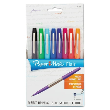 Paper Mate Flair Porous Point Stick Liquid Pens, Assorted Ink, Ultra Fine, 8