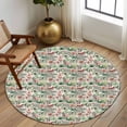 thumbnail image 2 of Round Rug 5Ft Washable Non-Slip, Vintage Flowers Circle Area Rugs for Living Room Bedroom, Spring Pink Green Floral Country Leaves Birds Indoor Floor Mats Carpet Runner for Home Decor Aesthetic, 2 of 8