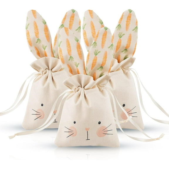 Cheerland Bunny Gift Bag Bunny for Easter and Baby Shower, Beige Linen, 6-Pack