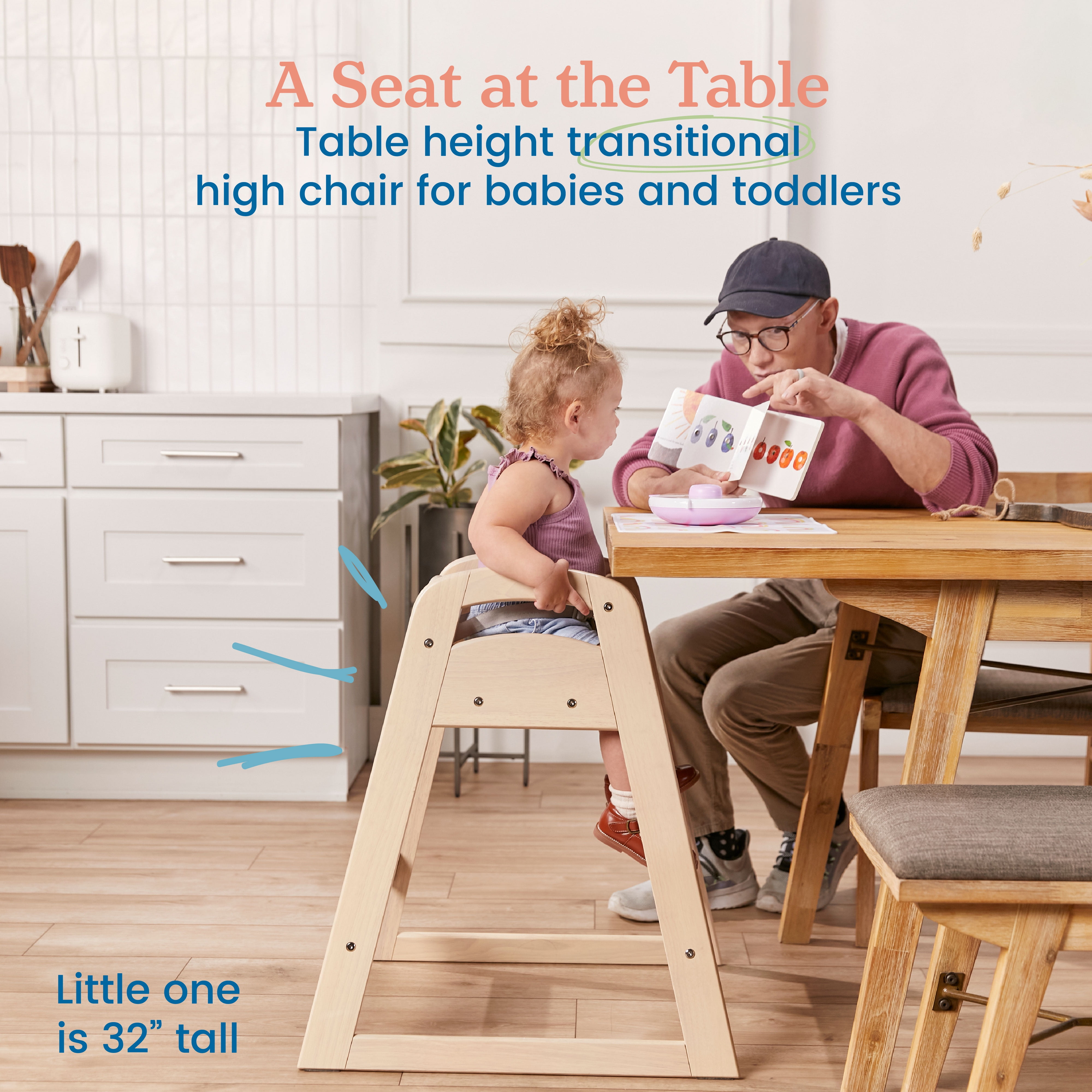 ECR4Kids ASATT Wooden Baby High Chair with Safety Strap, Childrens Furniture, Antique White