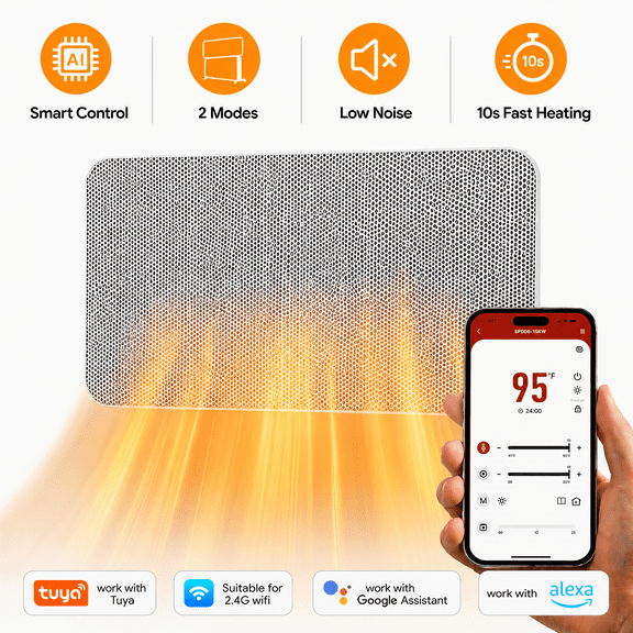 Nepsam Convection Panel Space Heater, Smart WiFi Infrared Heater & Safe, 1500W Portable and Wall Heater for Indoor Use Large Room, Gray
