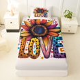 thumbnail image 4 of Manfei Ink Love Twin Sheets, Graffiti Rainbow Sunflower Bedding, Cream Orange, 3-Piece, 1 Flat Sheet, 1 Fitted Sheet and 1 Pillowcase, 4 of 6