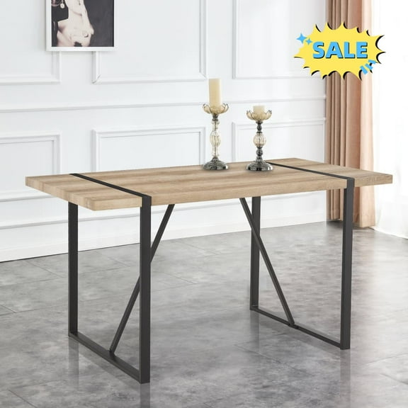 Tcbosik 55.1" Rustic Dining Table, Rectangular Kitchen Table, Multi-Function Writing Table, Computer Desk for Bedroom, Living Room, Wood Color